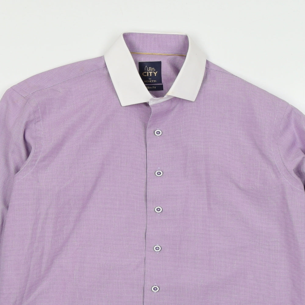 Benetti Mens Purple Cotton Button-Up Size 15 Collared Button