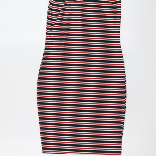 PRETTYLITTLETHING Womens Multicoloured Striped Polyester Tank Dress Size 8 Off the Shoulder Pullover