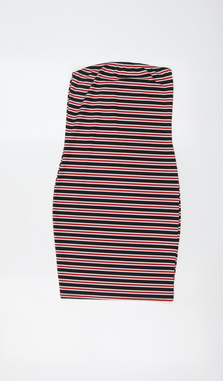 PRETTYLITTLETHING Womens Multicoloured Striped Polyester Tank Dress Size 8 Off the Shoulder Pullover