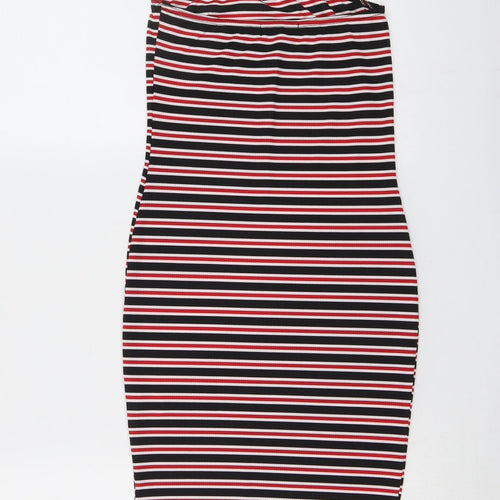 PRETTYLITTLETHING Womens Multicoloured Striped Polyester Tank Dress Size 8 Off the Shoulder Pullover