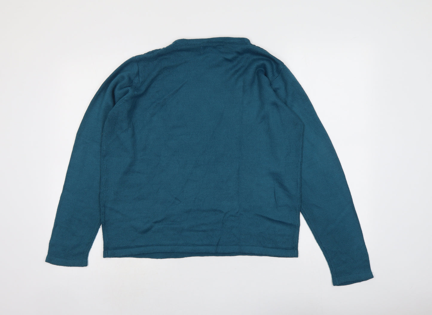 EWM Womens Blue Round Neck Floral Acrylic Pullover Jumper Size 14 - Size 14-16