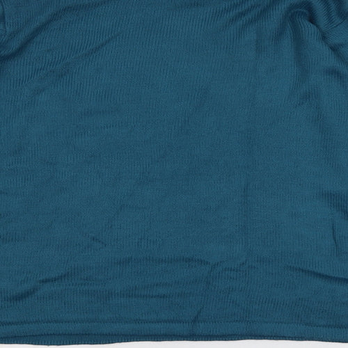 EWM Womens Blue Round Neck Floral Acrylic Pullover Jumper Size 14 - Size 14-16