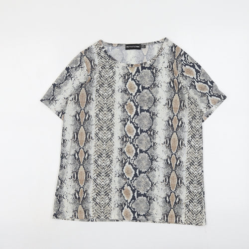 PRETTYLITTLETHING Womens Beige Animal Print Polyester Basic T-Shirt Size 10 Round Neck - Snake Skin Print