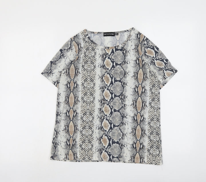 PRETTYLITTLETHING Womens Beige Animal Print Polyester Basic T-Shirt Size 10 Round Neck - Snake Skin Print