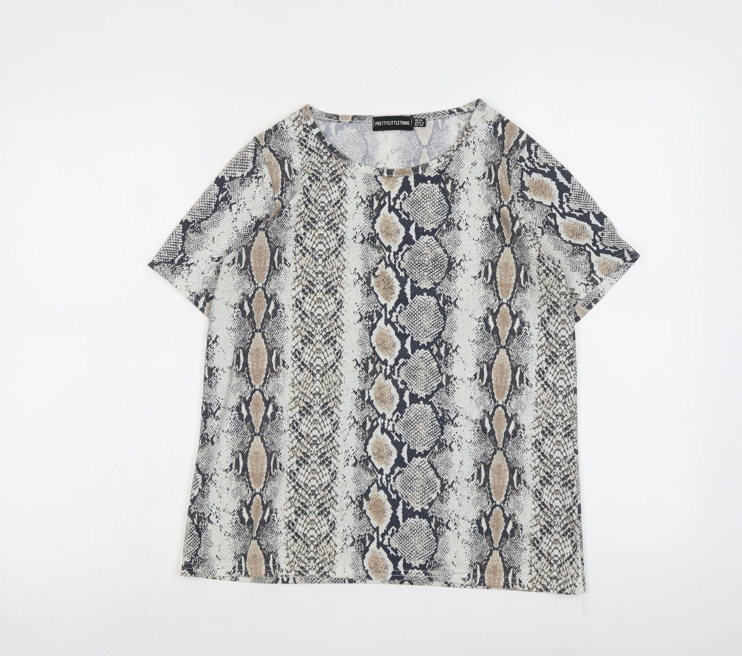 PRETTYLITTLETHING Womens Beige Animal Print Polyester Basic T-Shirt Size 10 Round Neck - Snake Skin Print