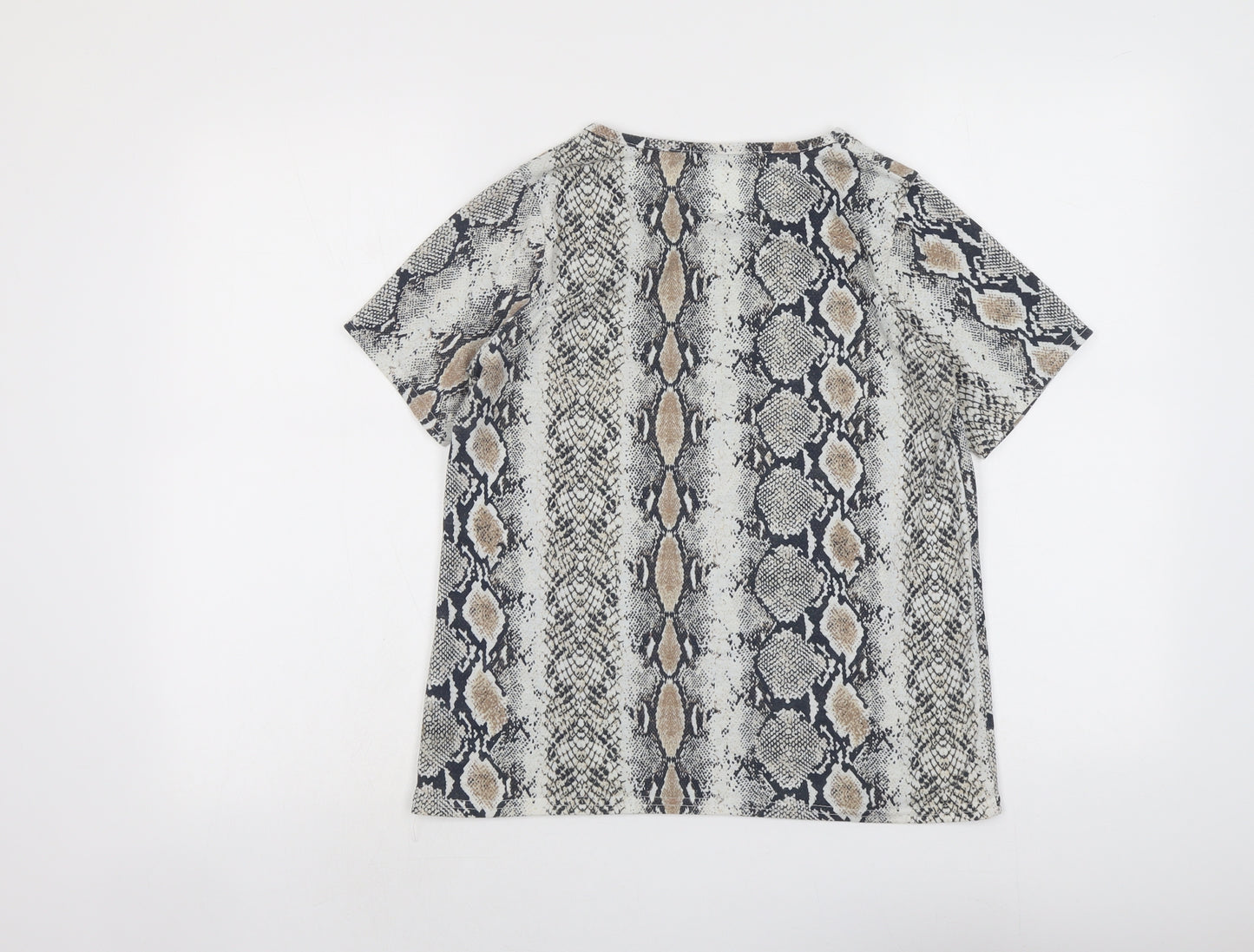 PRETTYLITTLETHING Womens Beige Animal Print Polyester Basic T-Shirt Size 10 Round Neck - Snake Skin Print