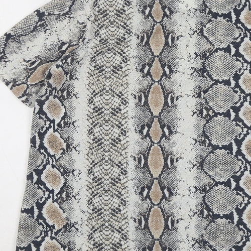 PRETTYLITTLETHING Womens Beige Animal Print Polyester Basic T-Shirt Size 10 Round Neck - Snake Skin Print