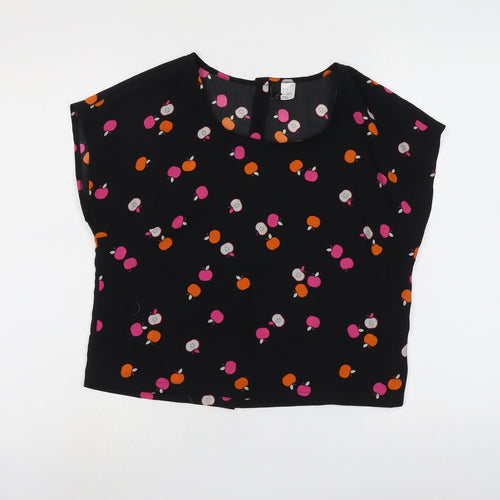 H&M Womens Black Geometric Polyester Basic Blouse Size 8 Round Neck - Apples Print