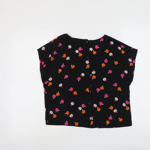 H&M Womens Black Geometric Polyester Basic Blouse Size 8 Round Neck - Apples Print