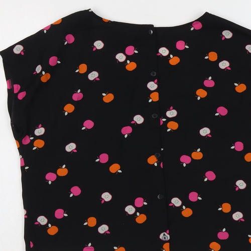 H&M Womens Black Geometric Polyester Basic Blouse Size 8 Round Neck - Apples Print
