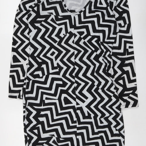 H&M Womens Black Geometric Polyester A-Line Size L Round Neck Pullover