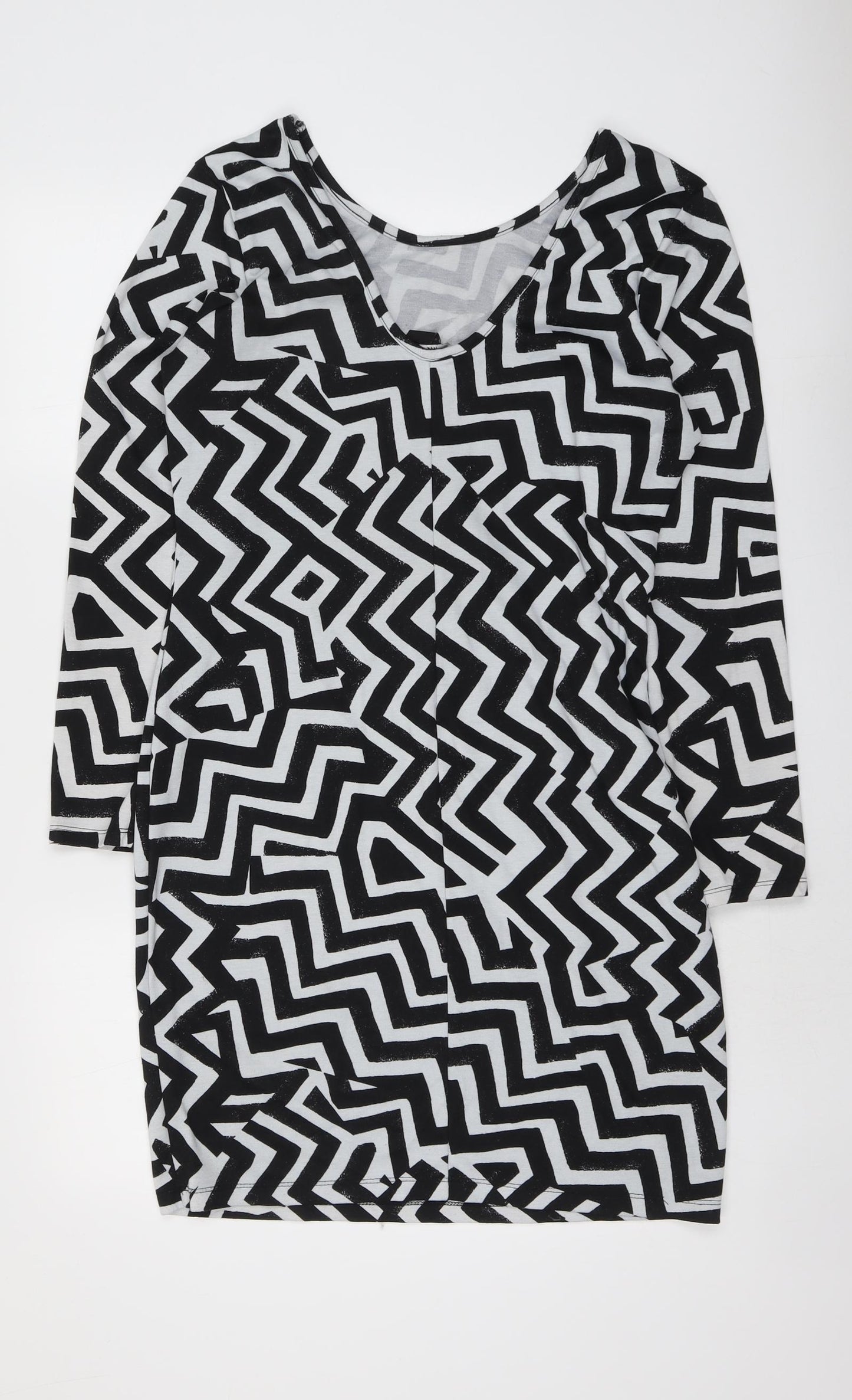 H&M Womens Black Geometric Polyester A-Line Size L Round Neck Pullover