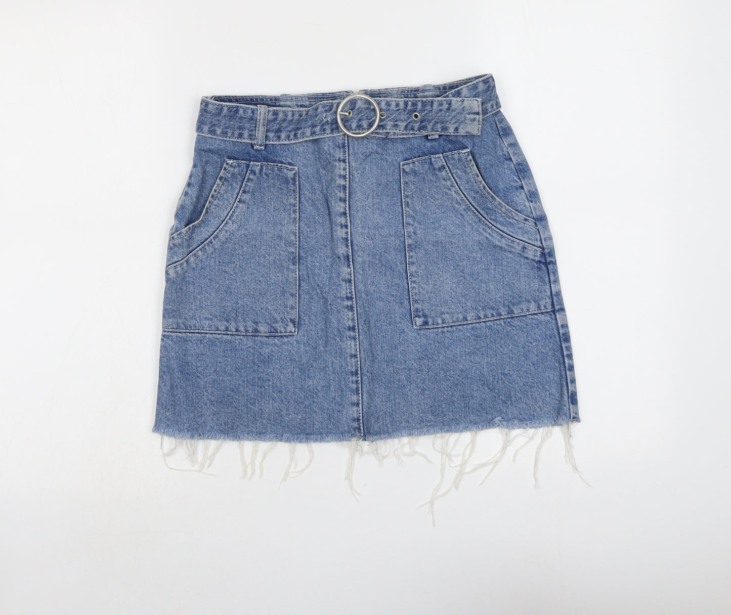 ASOS Womens Blue Cotton Mini Skirt Size 8 Zip