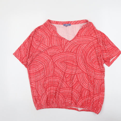 AURA Womens Pink Geometric Polyester Basic Blouse Size XL V-Neck