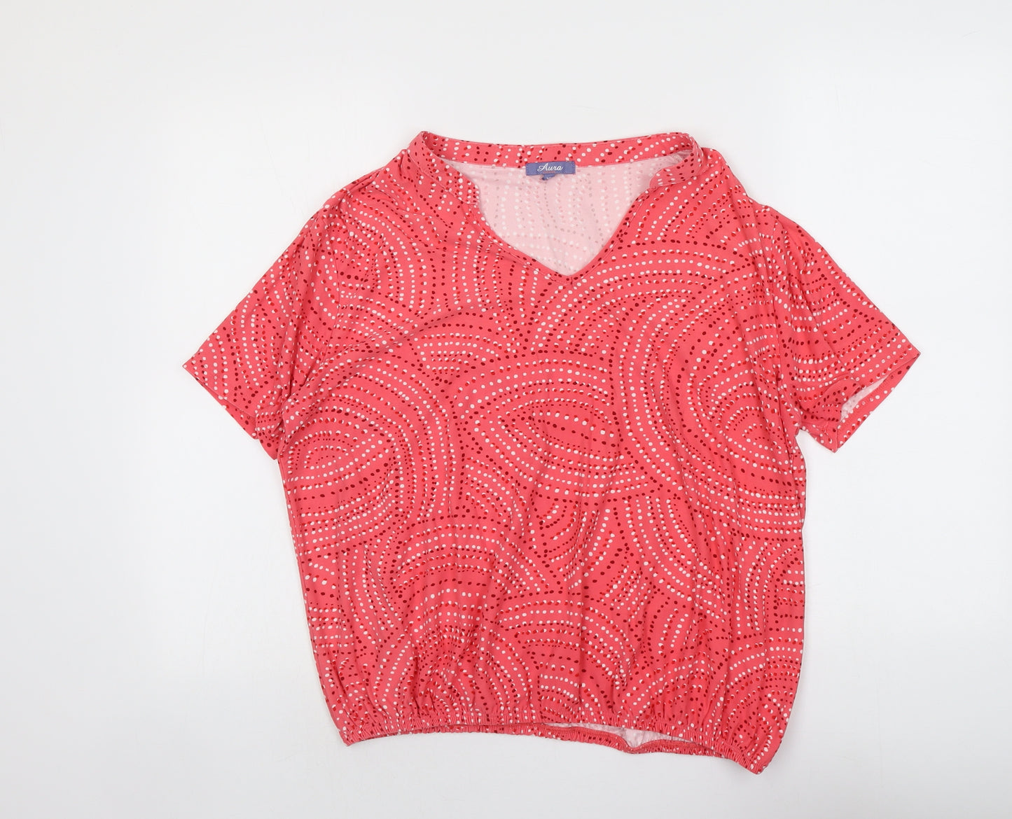AURA Womens Pink Geometric Polyester Basic Blouse Size XL V-Neck