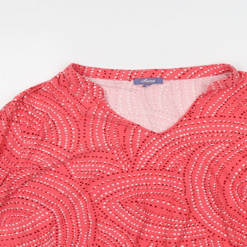 AURA Womens Pink Geometric Polyester Basic Blouse Size XL V-Neck