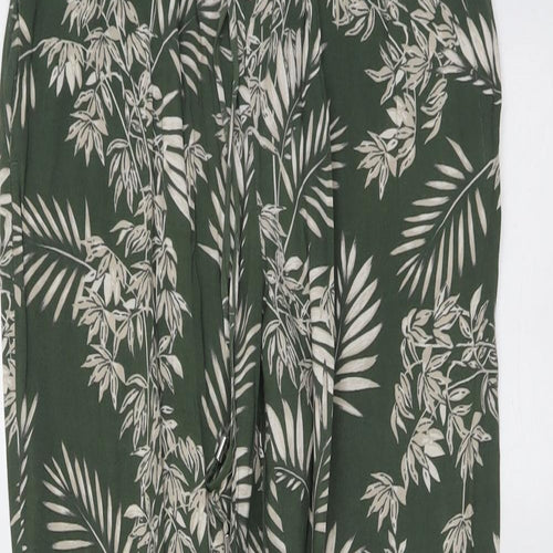 New Look Womens Green Geometric Viscose Trousers Size 10 L28 in Regular Drawstring - Leaf Print