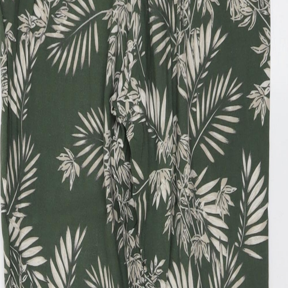 New Look Womens Green Geometric Viscose Trousers Size 10 L28 in Regular Drawstring - Leaf Print