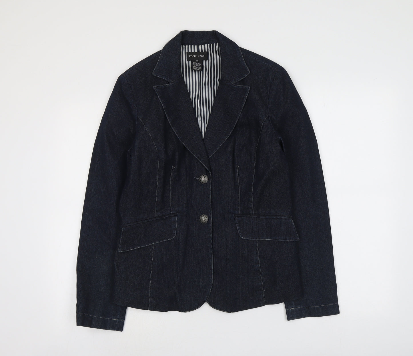 Focus 2000 Womens Blue Cotton Jacket Blazer Size 6 - Contrast Stitching