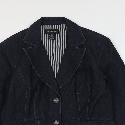 Focus 2000 Womens Blue Cotton Jacket Blazer Size 6 - Contrast Stitching