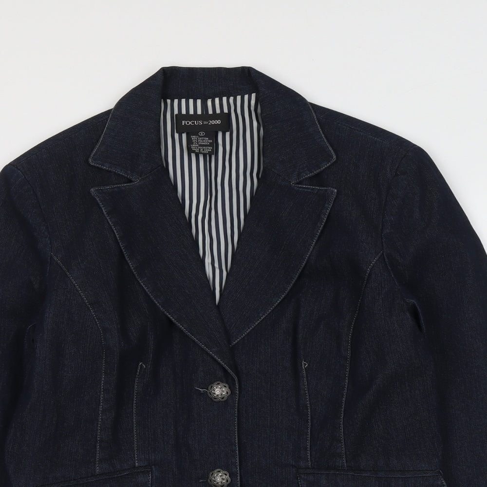 Focus 2000 Womens Blue Cotton Jacket Blazer Size 6 - Contrast Stitching