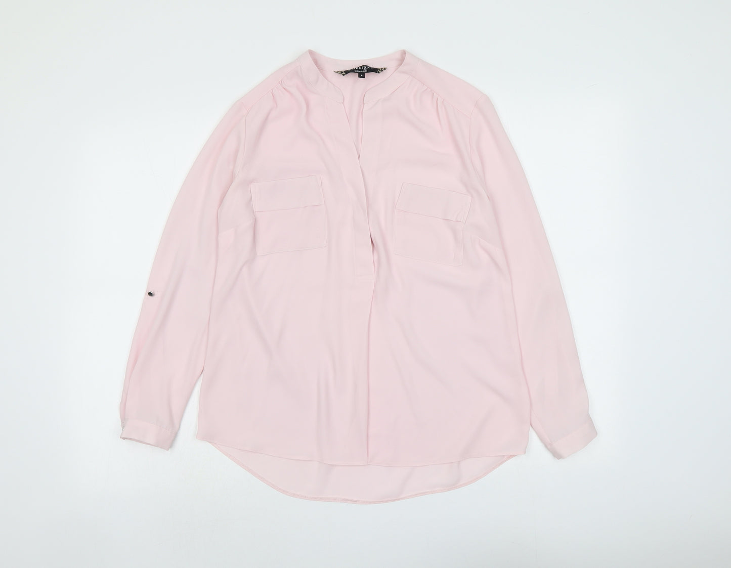 Principles Womens Pink Polyester Basic Blouse Size 8 V-Neck