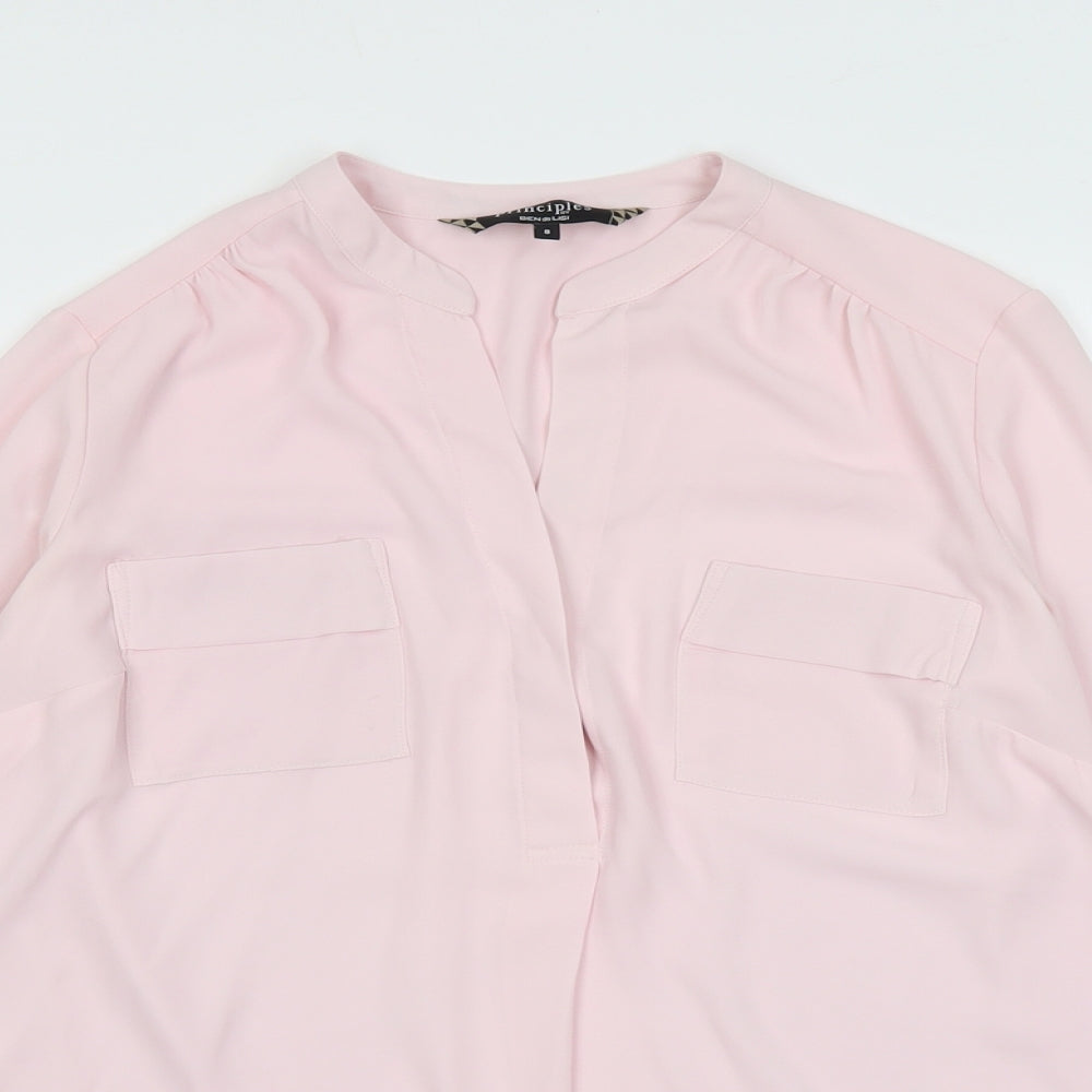 Principles Womens Pink Polyester Basic Blouse Size 8 V-Neck
