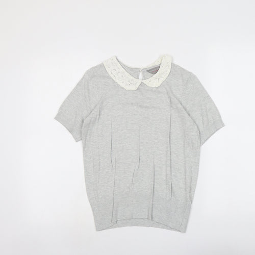 Dorothy Perkins Womens Grey Collared Viscose Pullover Jumper Size 8