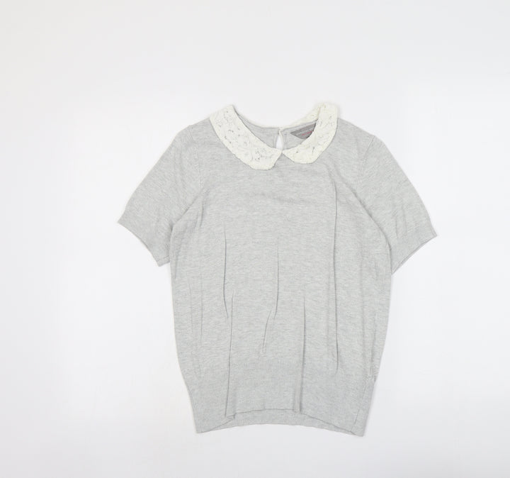 Dorothy Perkins Womens Grey Collared Viscose Pullover Jumper Size 8
