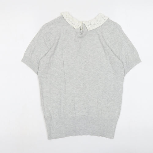 Dorothy Perkins Womens Grey Collared Viscose Pullover Jumper Size 8