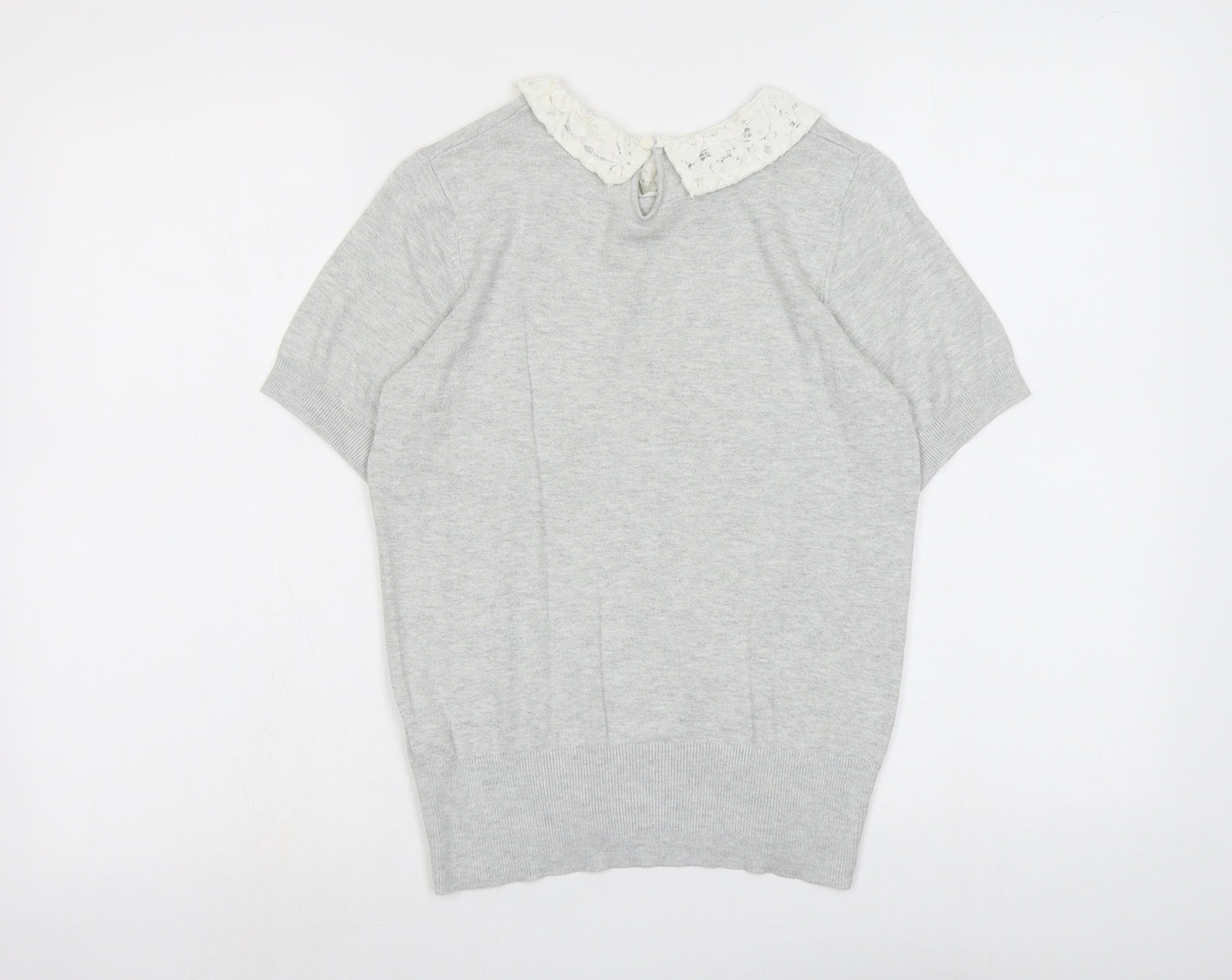 Dorothy Perkins Womens Grey Collared Viscose Pullover Jumper Size 8