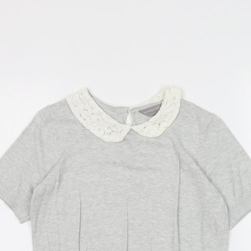 Dorothy Perkins Womens Grey Collared Viscose Pullover Jumper Size 8