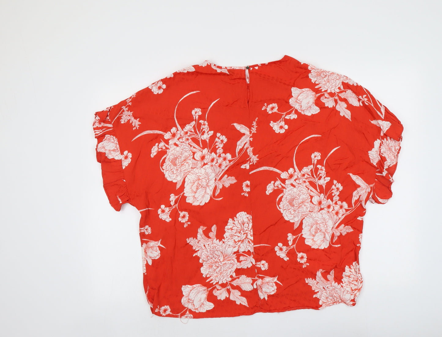 River Island Womens Red Floral Viscose Basic Blouse Size M Round Neck