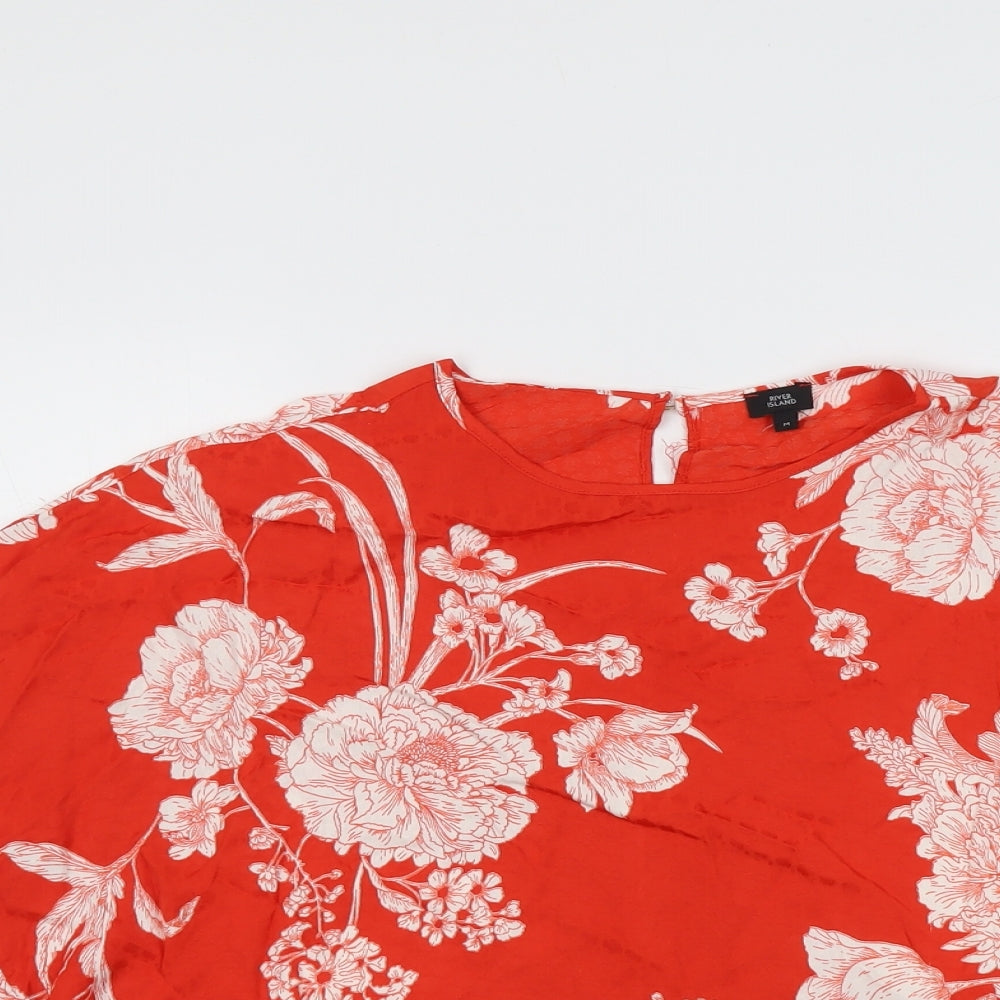 River Island Womens Red Floral Viscose Basic Blouse Size M Round Neck