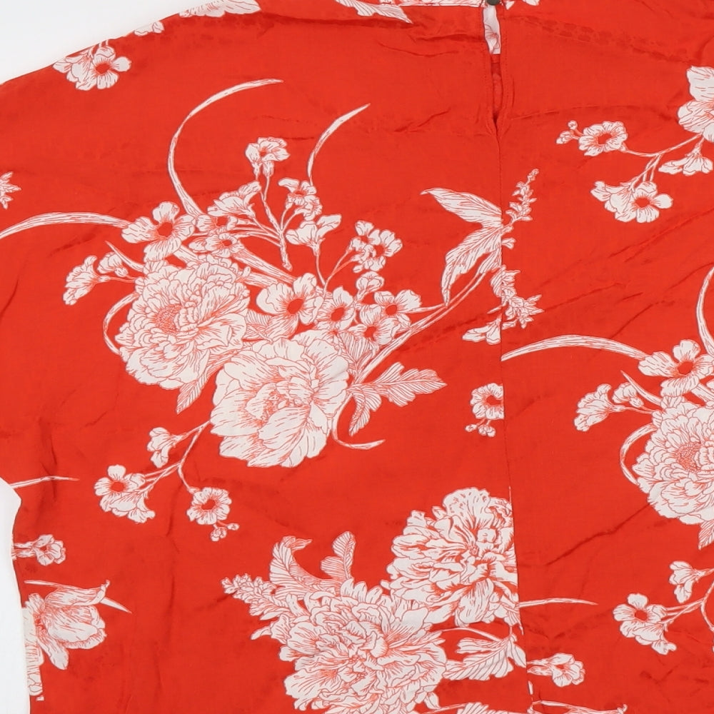 River Island Womens Red Floral Viscose Basic Blouse Size M Round Neck