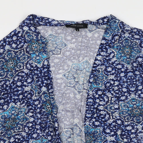 New Look Womens Black Geometric Viscose Kimono Blouse Size 8 V-Neck
