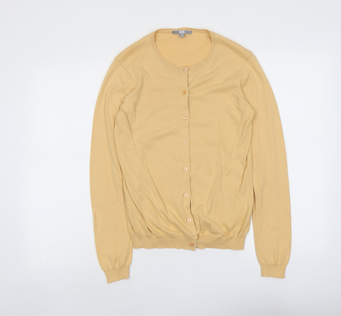 Uniqlo Womens Yellow Round Neck Cotton Cardigan Jumper Size M