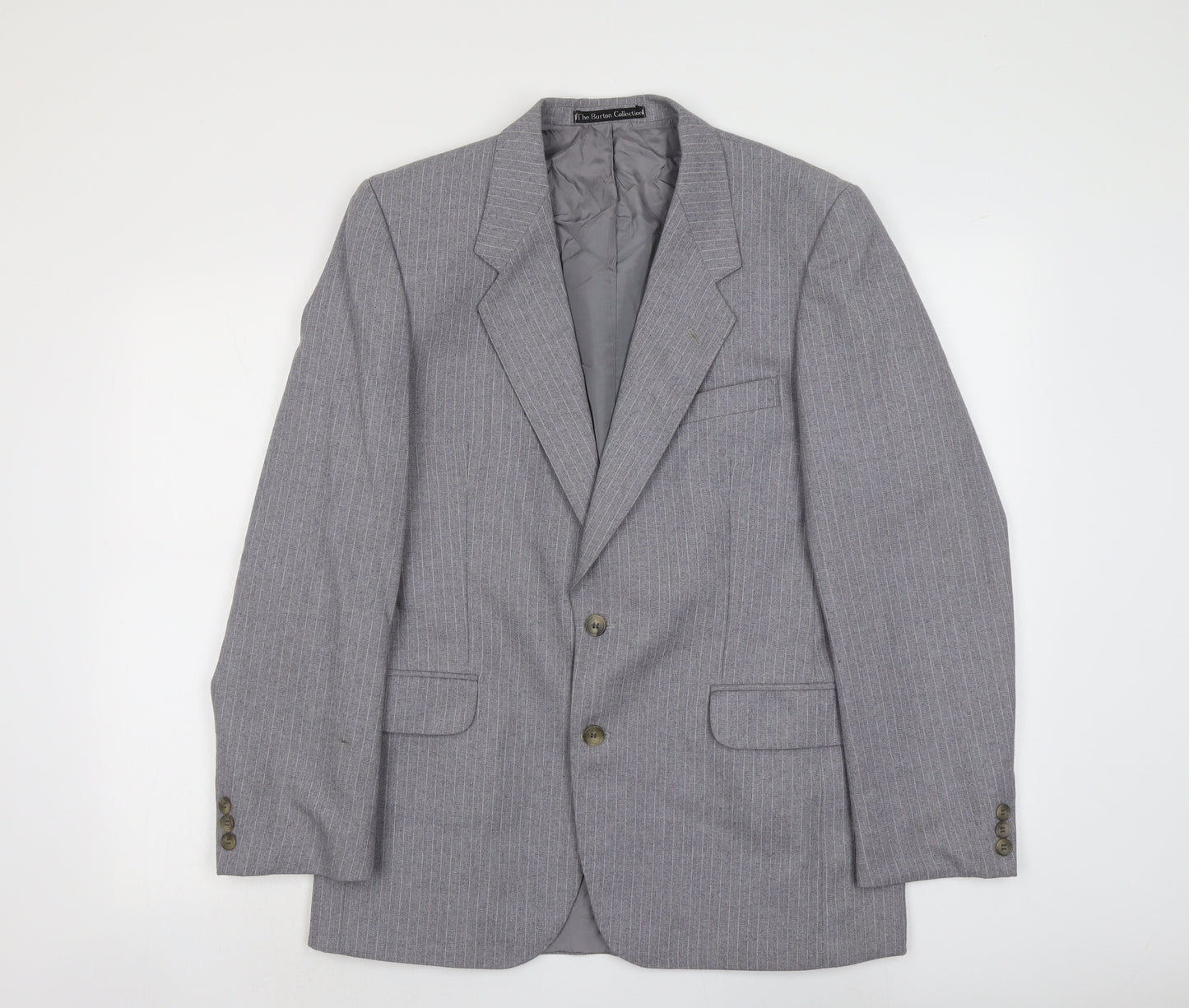 Burton Mens Grey Striped Polyester Jacket Suit Jacket Size M Regular