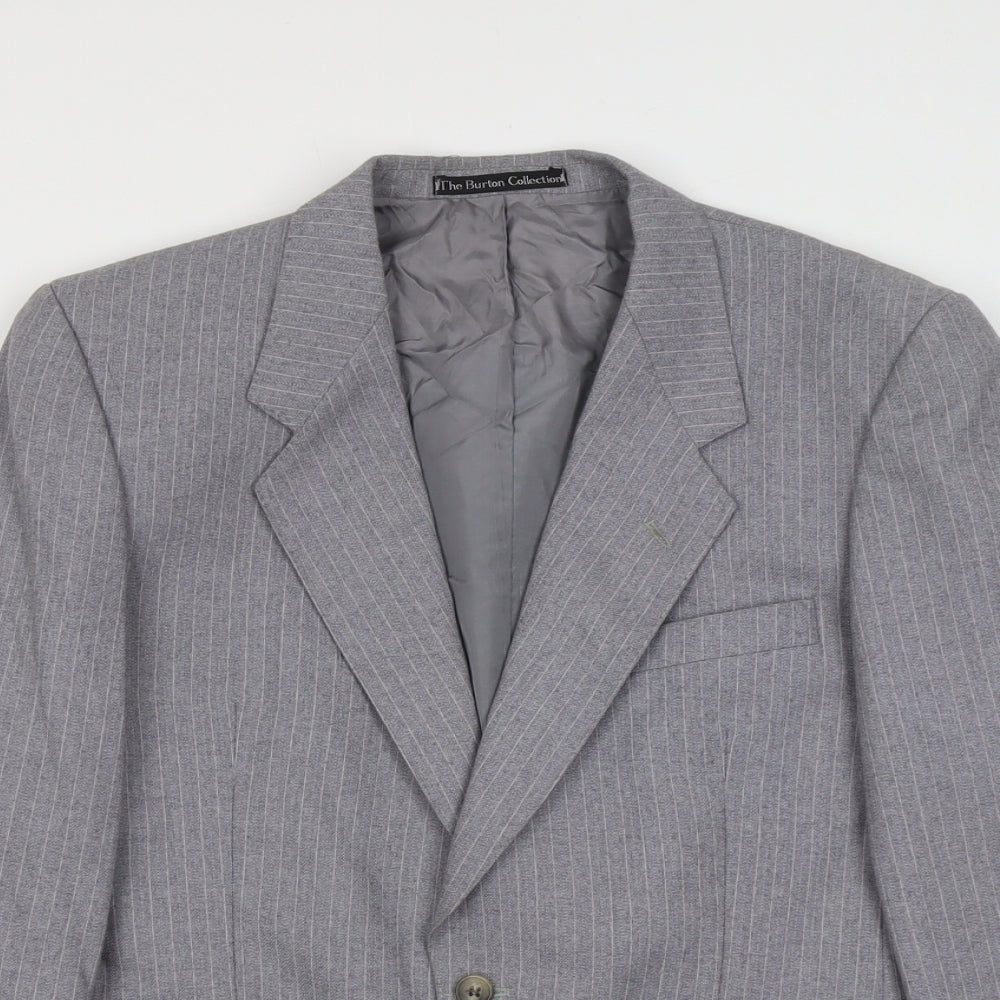 Burton Mens Grey Striped Polyester Jacket Suit Jacket Size M Regular