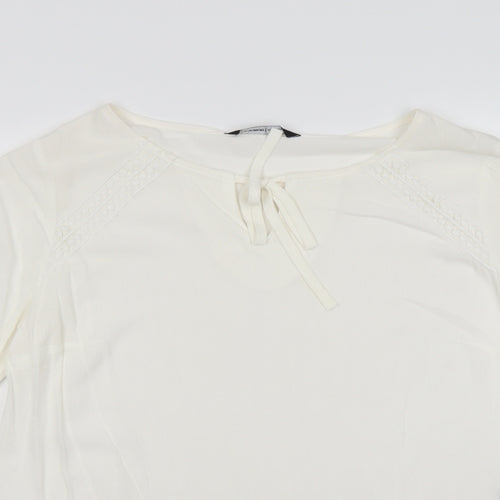 LC Waikiki Womens Ivory Viscose Basic T-Shirt Size 8 Round Neck - Lace Detail