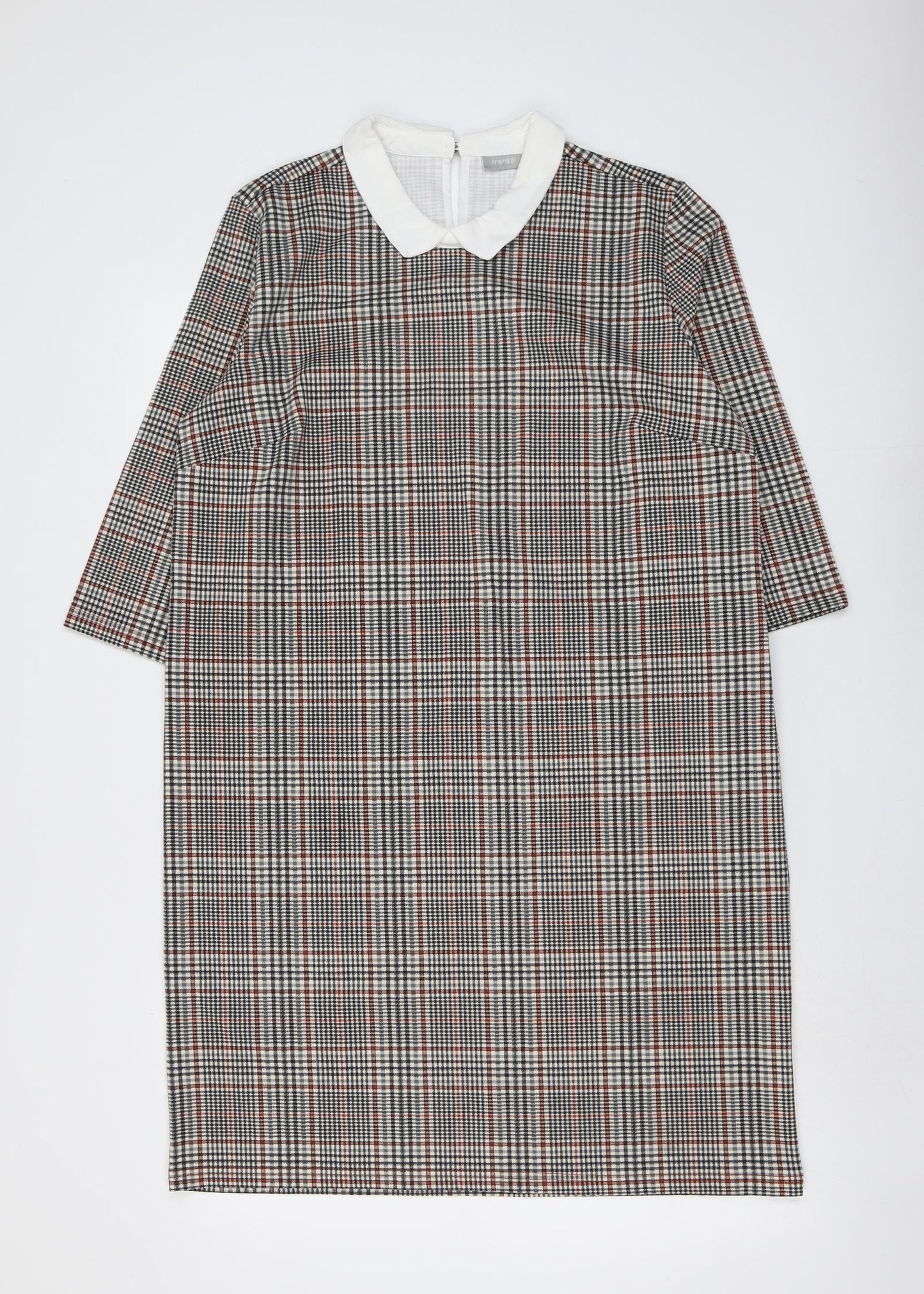 Fransa Womens Black Plaid Polyester A-Line Size L Collared Button