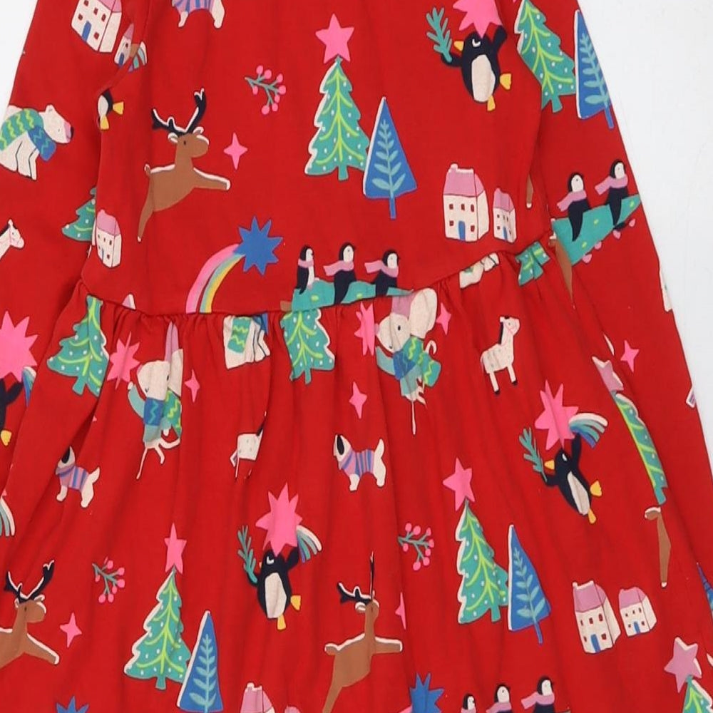 Marks and Spencer Girls Red Geometric Cotton T-Shirt Dress Size 4-5 Years Round Neck Pullover - Christmas