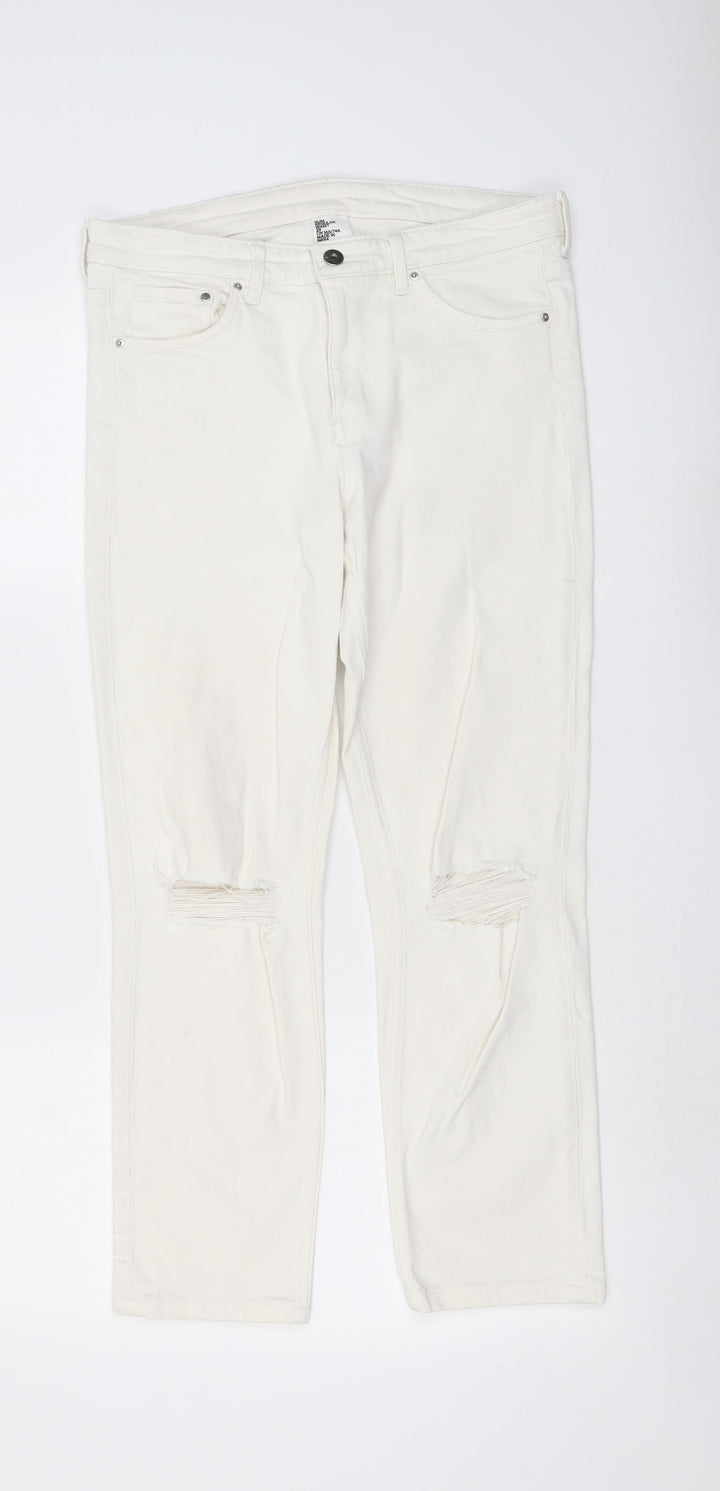 H&M Womens Ivory Cotton Straight Jeans Size 29 in L26 in Slim Button