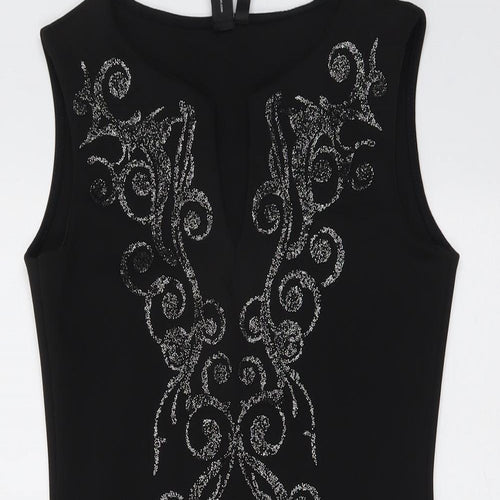 Izabel Womens Black Geometric Polyester A-Line Size 10 V-Neck Pullover