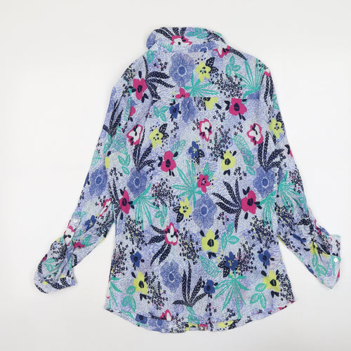 EWM Womens Blue Geometric Polyester Basic Button-Up Size 12 Collared