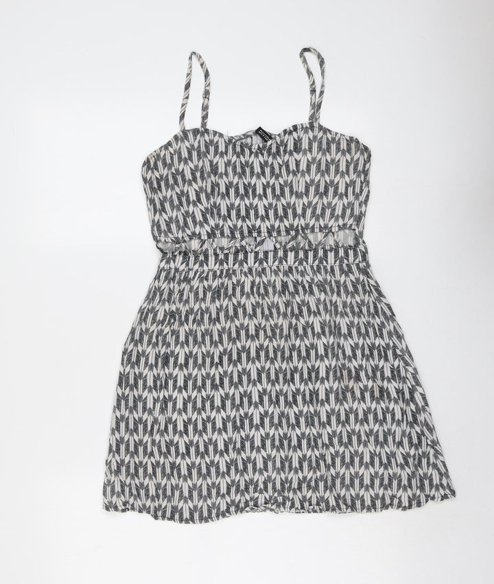 H&M Womens Grey Geometric Viscose Tank Dress Size 8 Sweetheart Zip