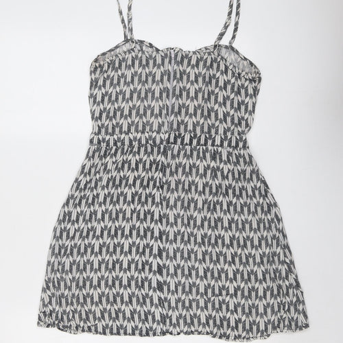 H&M Womens Grey Geometric Viscose Tank Dress Size 8 Sweetheart Zip