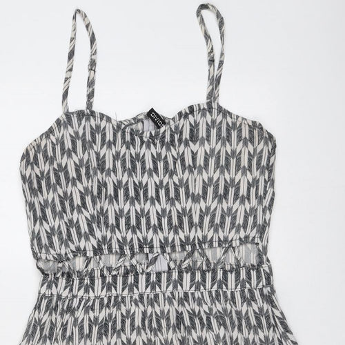 H&M Womens Grey Geometric Viscose Tank Dress Size 8 Sweetheart Zip