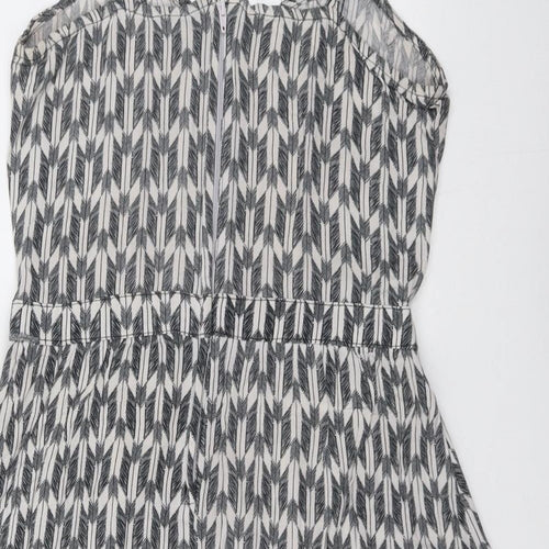 H&M Womens Grey Geometric Viscose Tank Dress Size 8 Sweetheart Zip