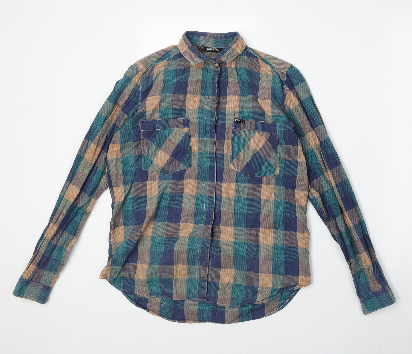 Simon Womens Multicoloured Geometric 100% Cotton Basic Button-Up Size 10 Collared